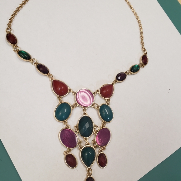 Gold tone, Enamel glass colorful bead drop dangle fashion necklace - Picture 7 of 7